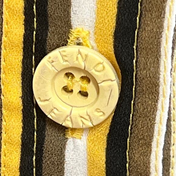 FENDI VTG Yellow Wh Brown & Black Stripe Shirt FENDI LOGO fabric & buttons 38 - Picture 8 of 16